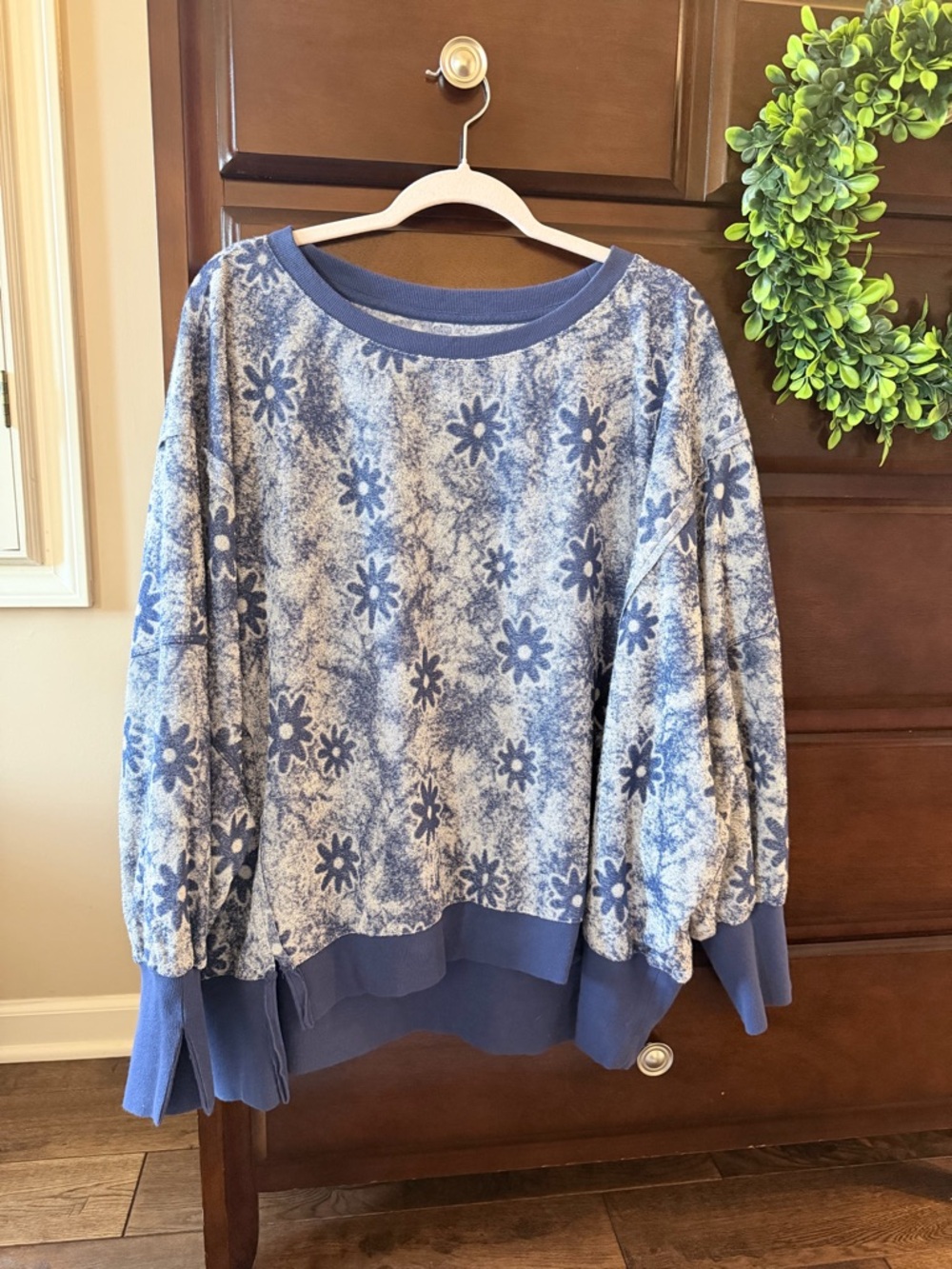 Free People Blue Floral Pullover Sweatshirt